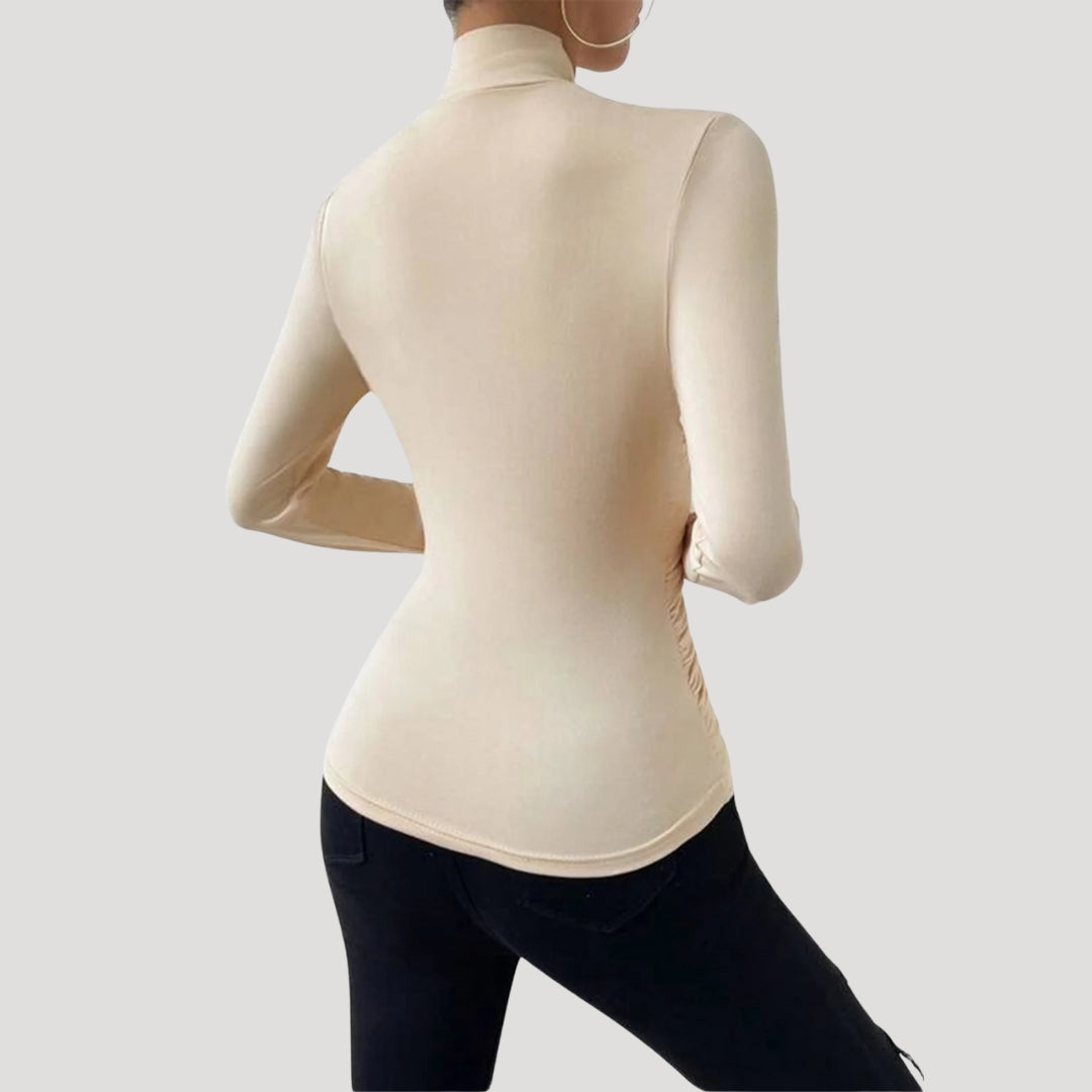 MEWE | Ruched Crossover Top with High Neck Mewe London