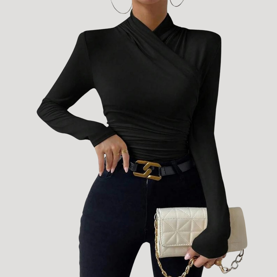 MEWE | Ruched Crossover Top with High Neck Mewe London