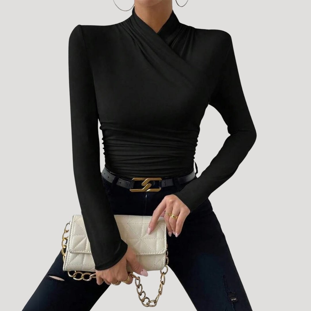 MEWE | Ruched Crossover Top with High Neck Mewe London