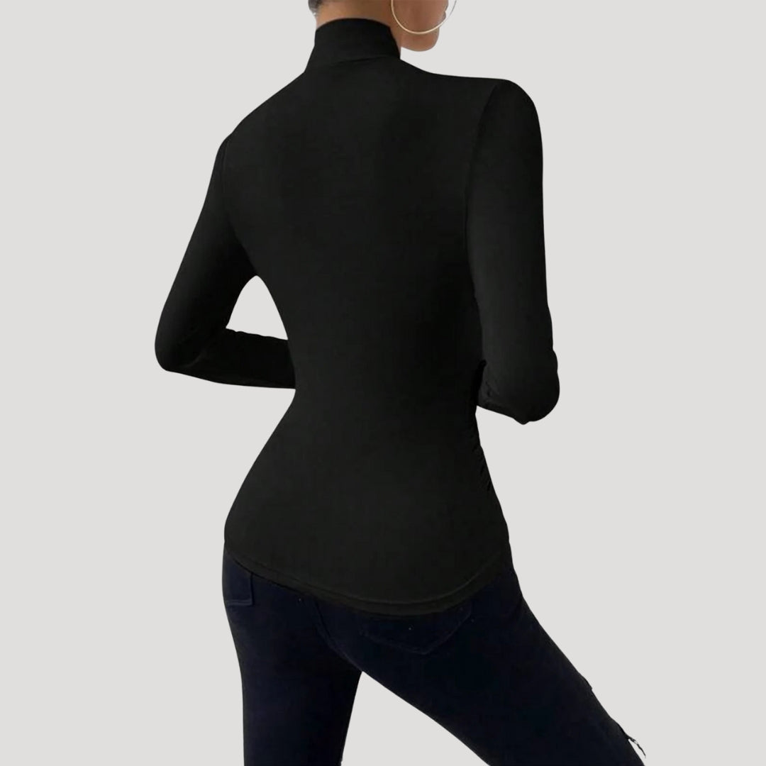 MEWE | Ruched Crossover Top with High Neck Mewe London