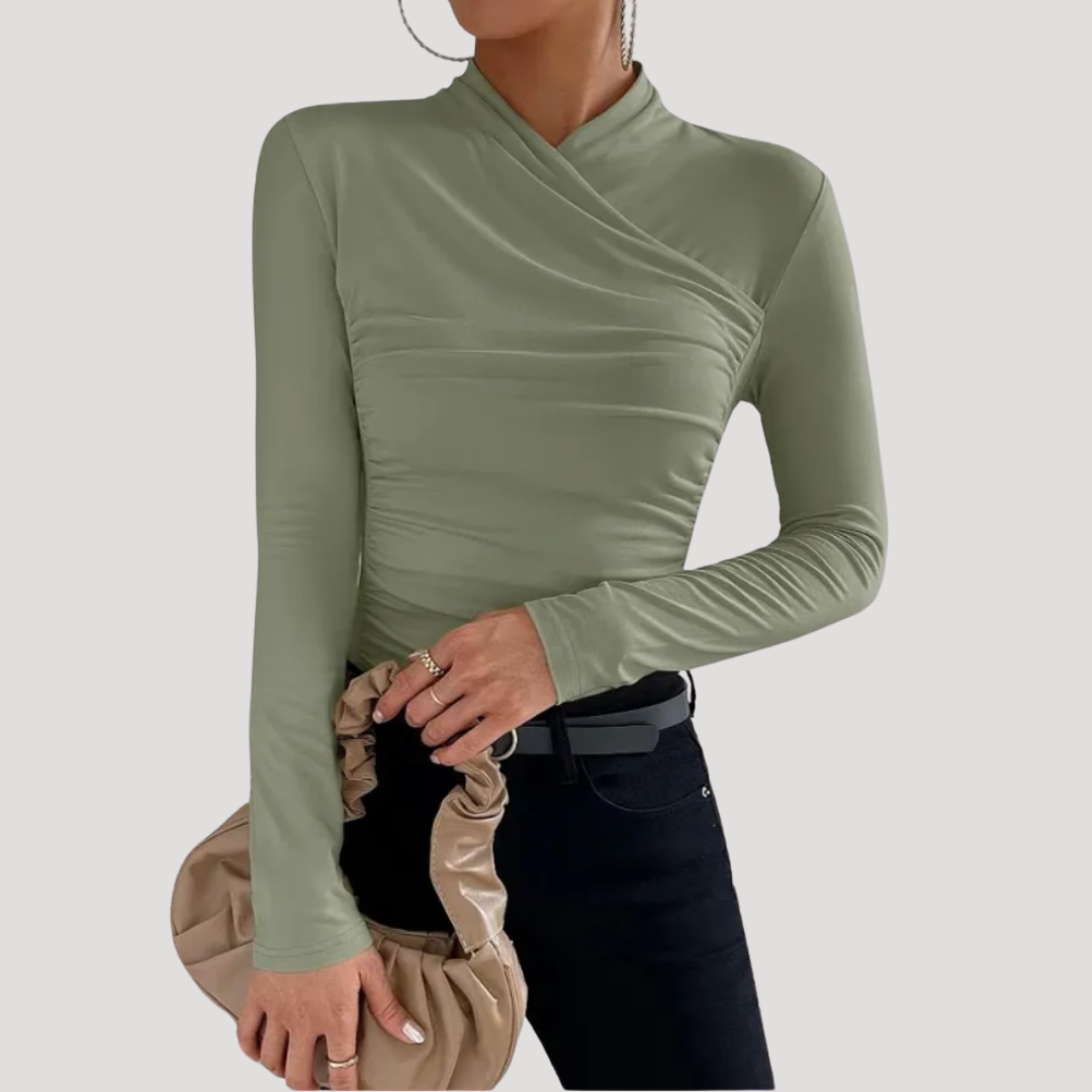 MEWE | Ruched Crossover Top with High Neck Mewe London