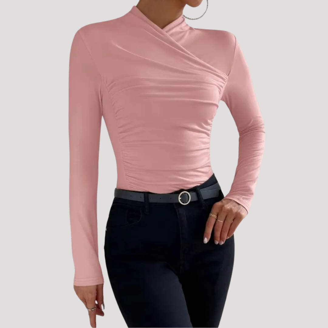 MEWE | Ruched Crossover Top with High Neck Mewe London