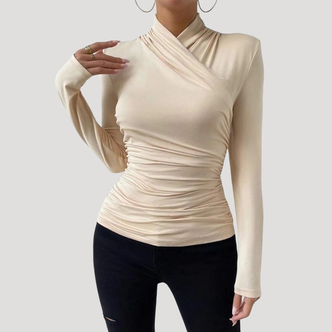MEWE | Ruched Crossover Top with High Neck Mewe London