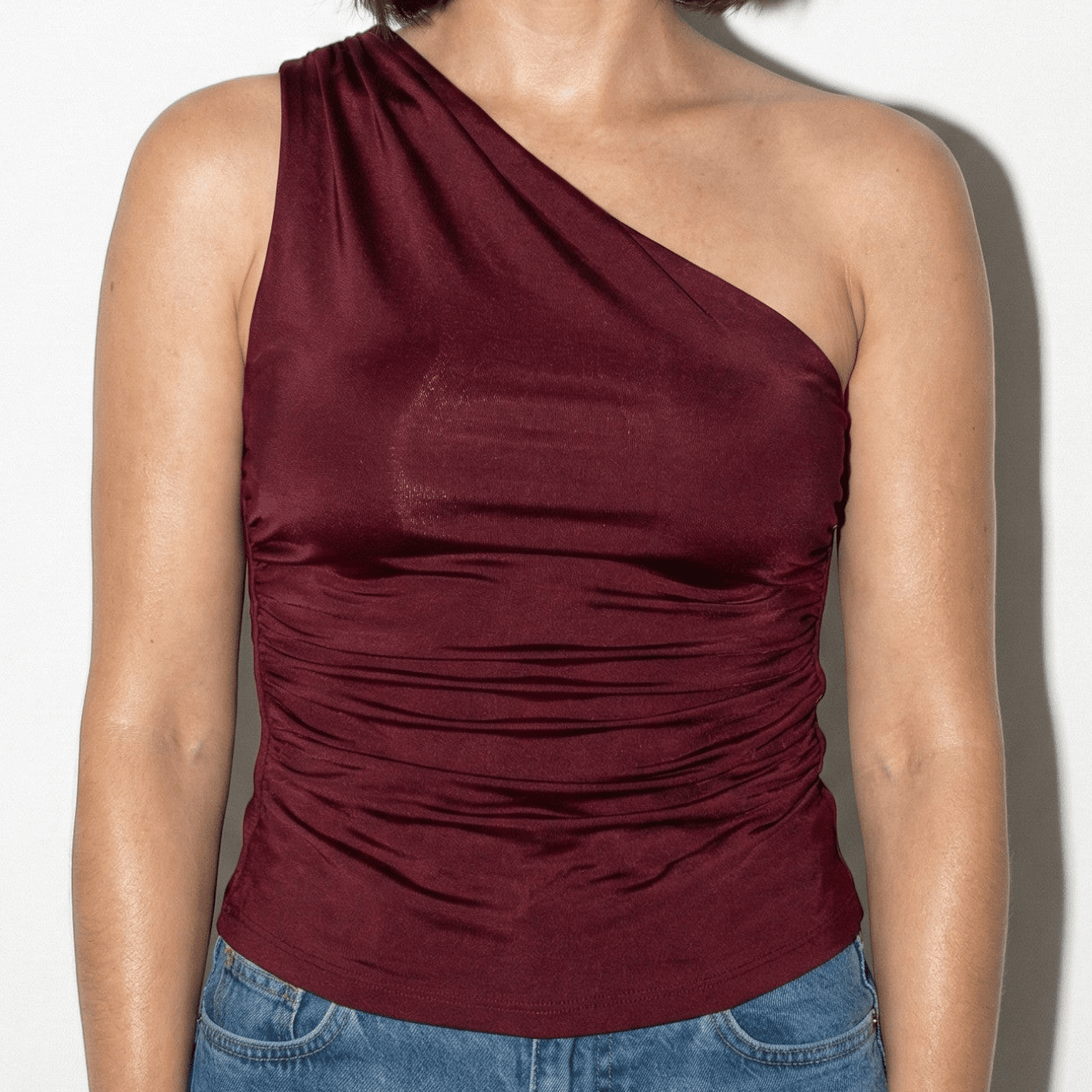 MEWE | Ruched One-Shoulder Top with Asymmetric Neckline Mewe London