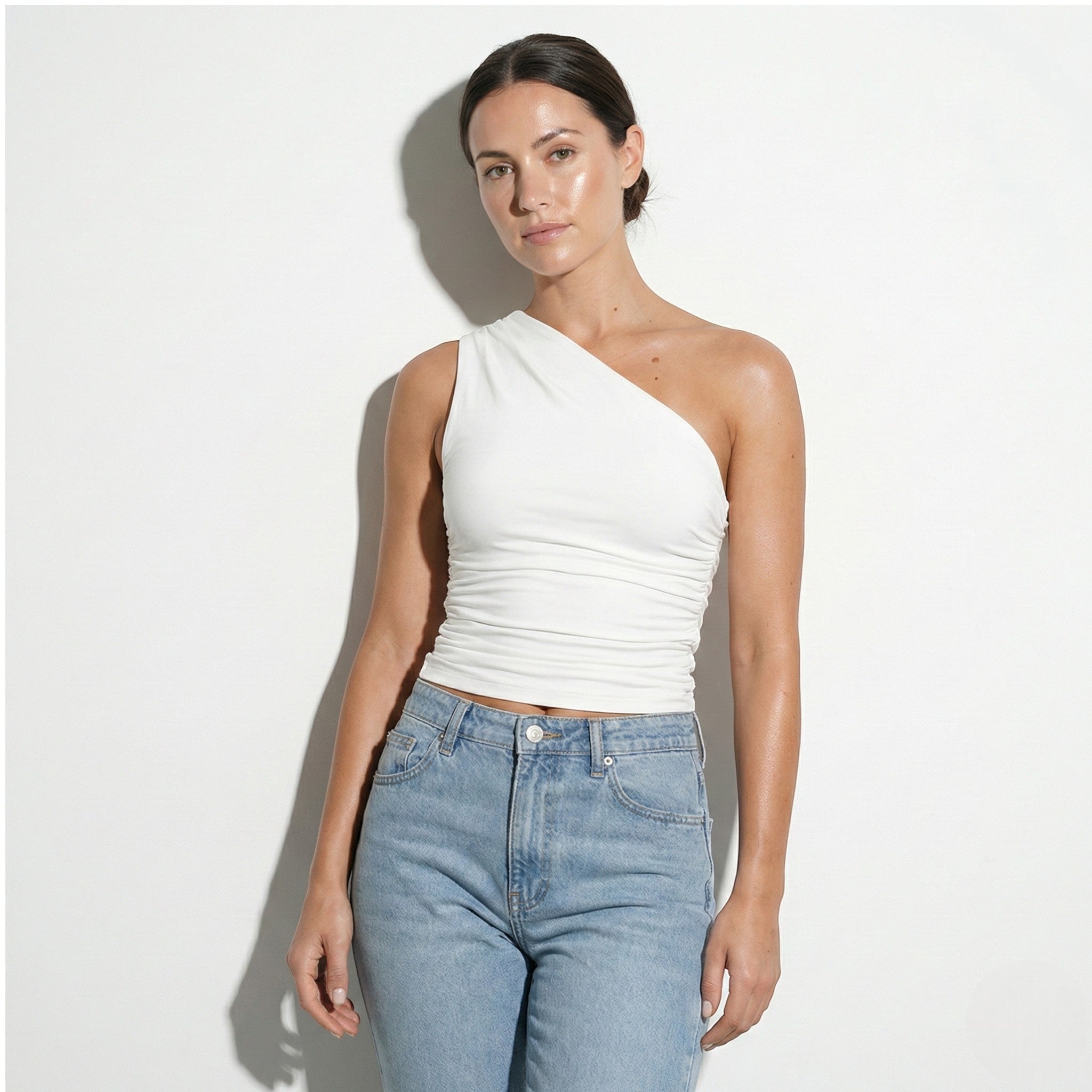MEWE | Ruched One-Shoulder Top with Asymmetric Neckline Mewe London