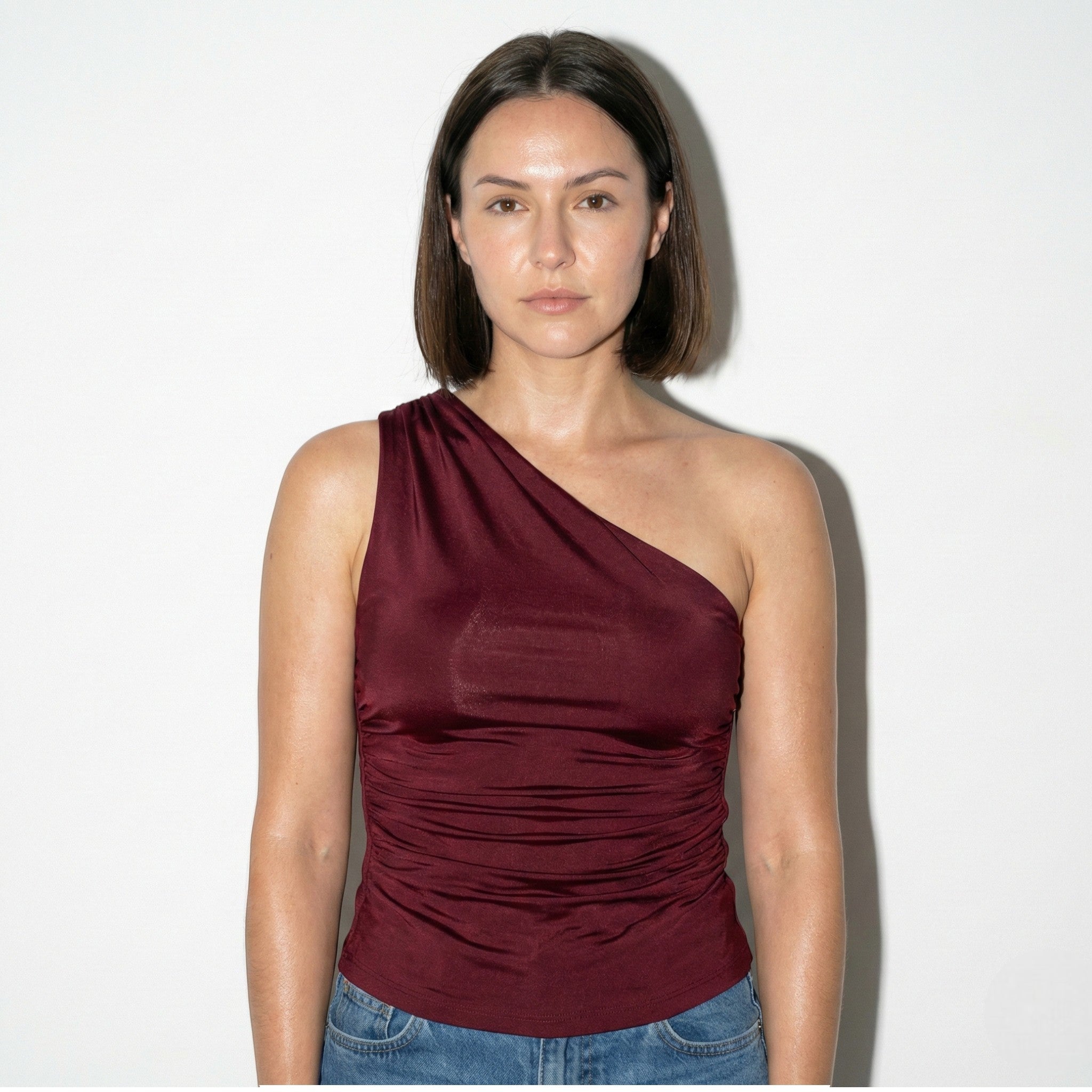 MEWE | Ruched One-Shoulder Top with Asymmetric Neckline Mewe London