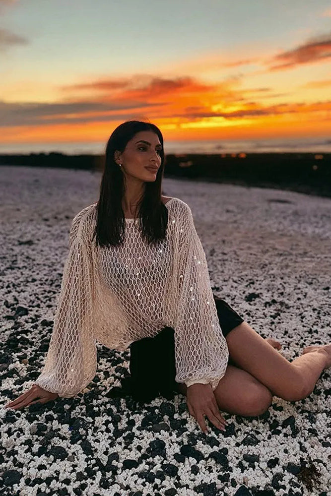 MEWE | Sequin Open Knit Sweater with Long Sleeves Mewe London