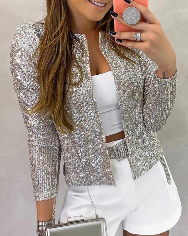 MEWE | Sequin Jacket with Collarless Design and Open Front Mewe London