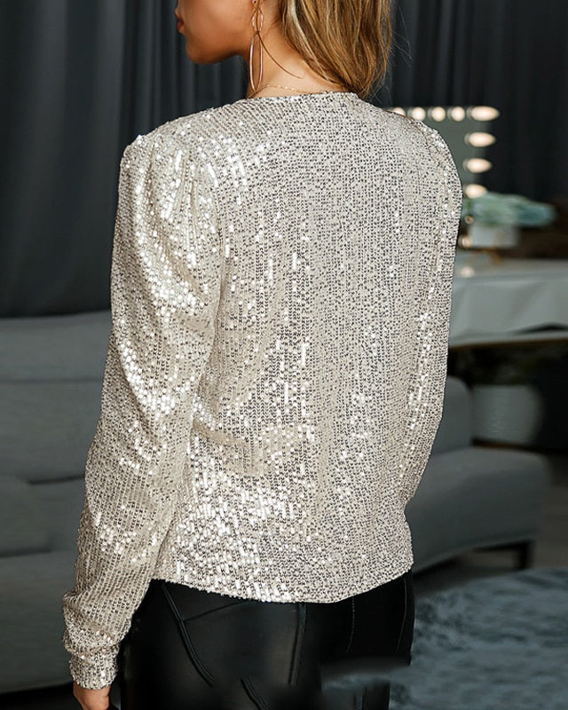 MEWE | Sequin Jacket with Collarless Design and Open Front Mewe London