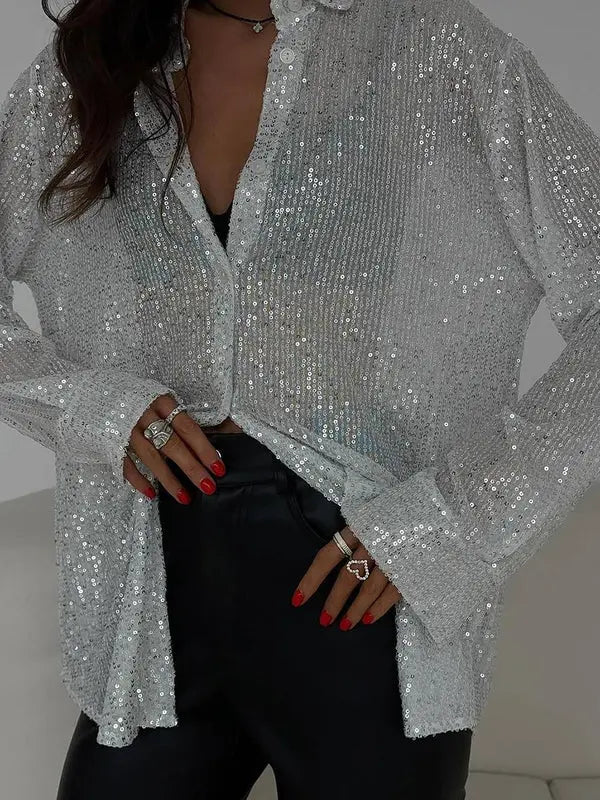 MEWE | Sequined Shirt with Long Sleeves and Collar Mewe London