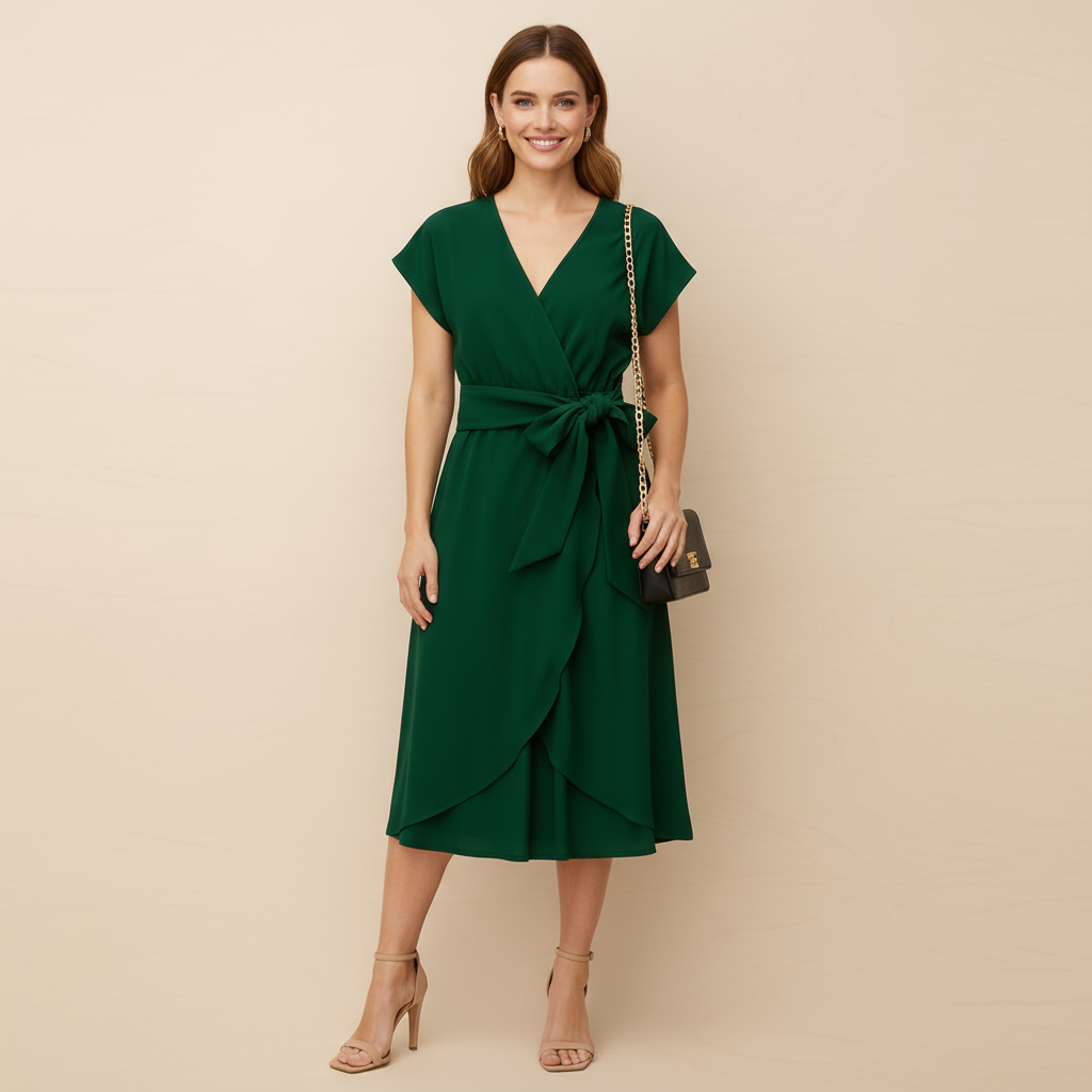 MEWE | Seraphine – Wrap Midi Dress with Waist Tie