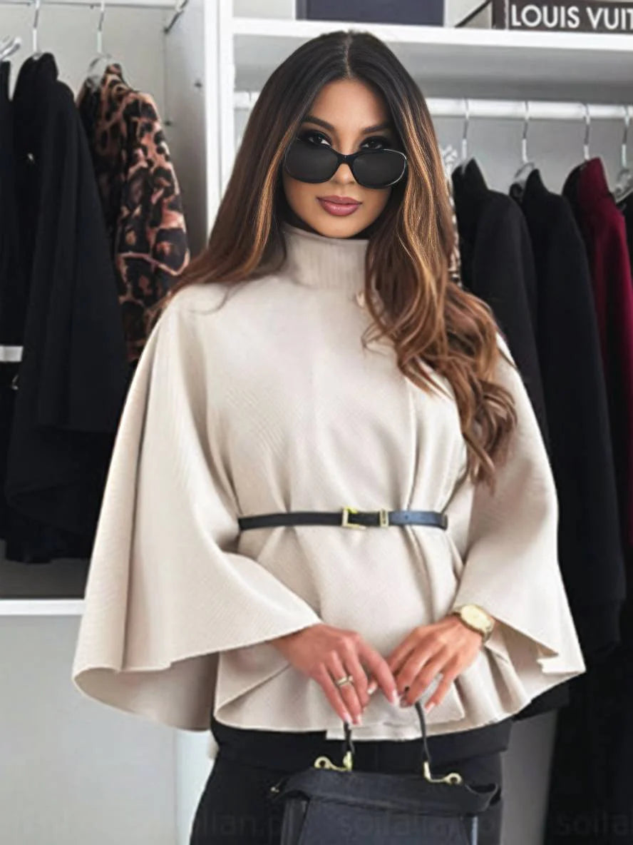 MEWE | Short Belted Poncho Coat with Button Detail