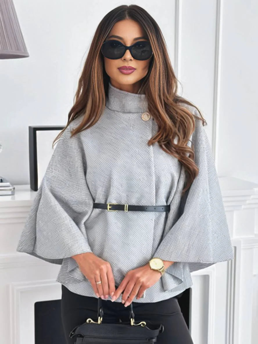 MEWE | Short Belted Poncho Coat with Button Detail