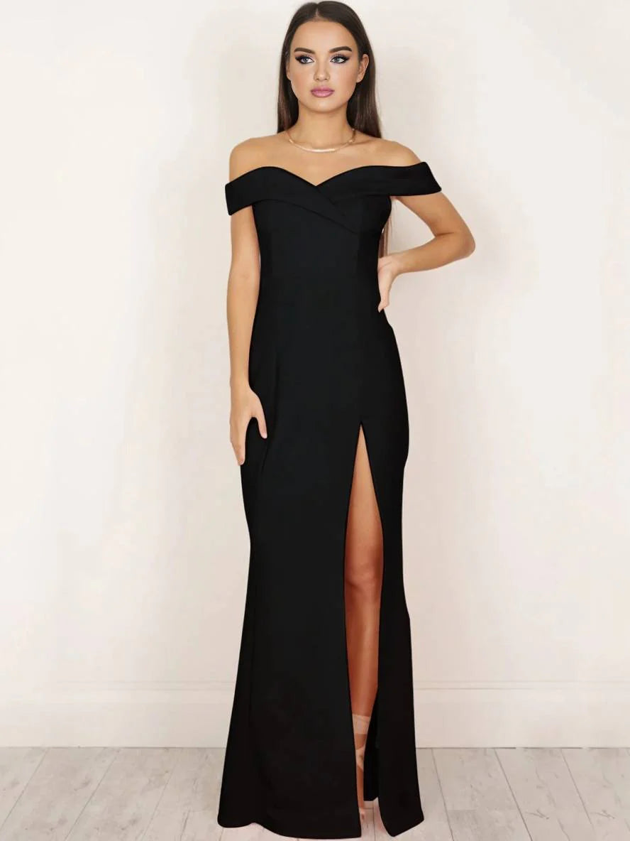 MEWE | Sleeveless Maxi Dress with Boat Neck and Side Slit