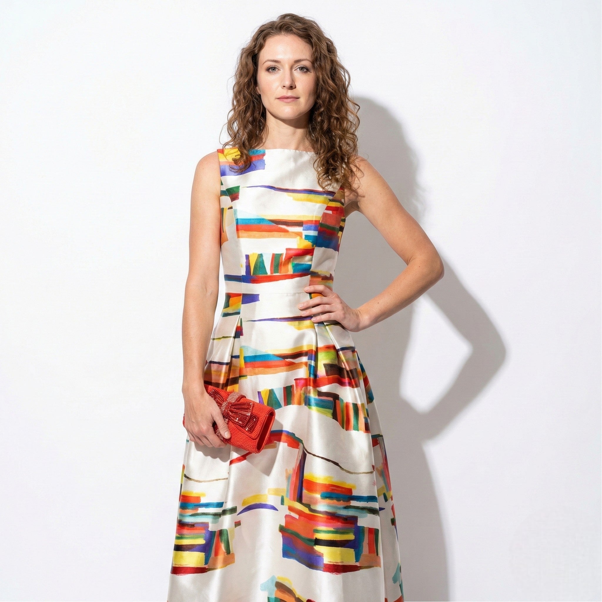MEWE | Sleeveless Pleated Maxi Dress with Abstract Print Mewe London