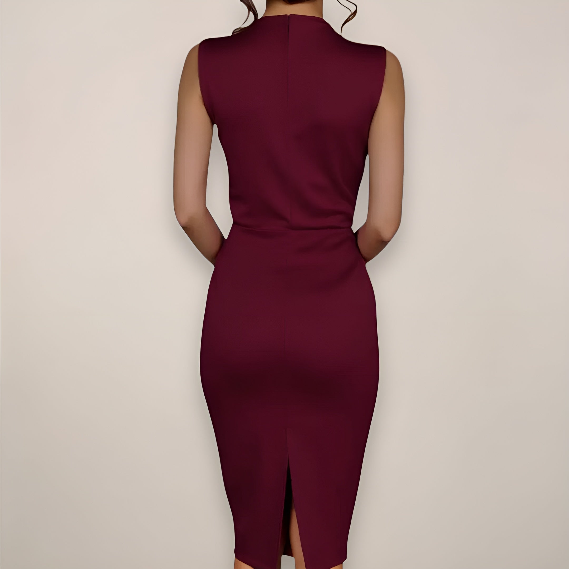 MEWE | Spring Sleeveless Sheath Midi Dress with Draped Neck Detail Mewe London