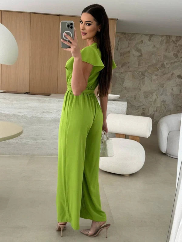 MEWE | Sleeveless V-Neck Jumpsuit with Belt and Wide-Leg Design