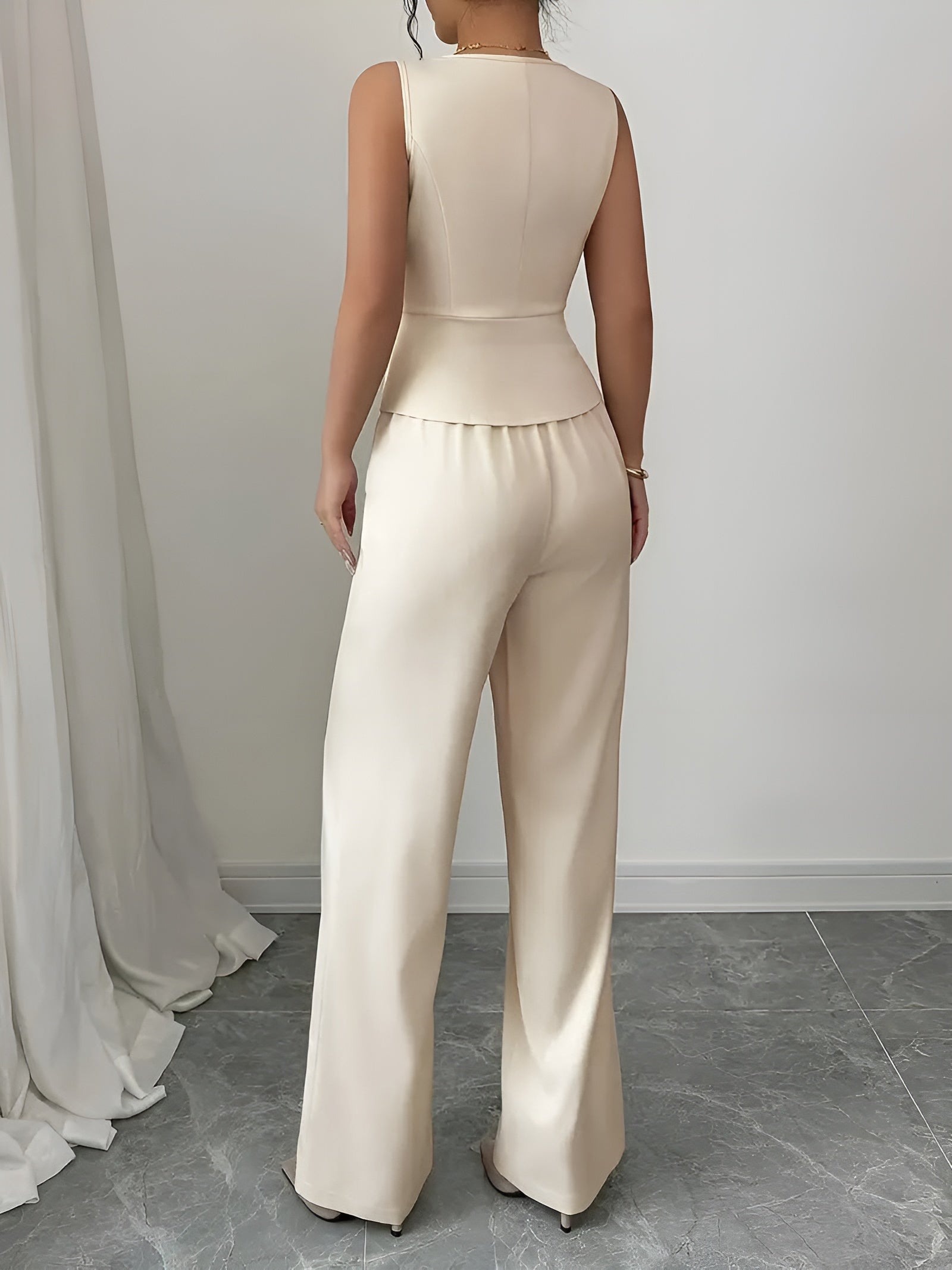 MEWE | Sleeveless V-Neck Waistcoat and Wide-Leg Trousers Set Mewe London