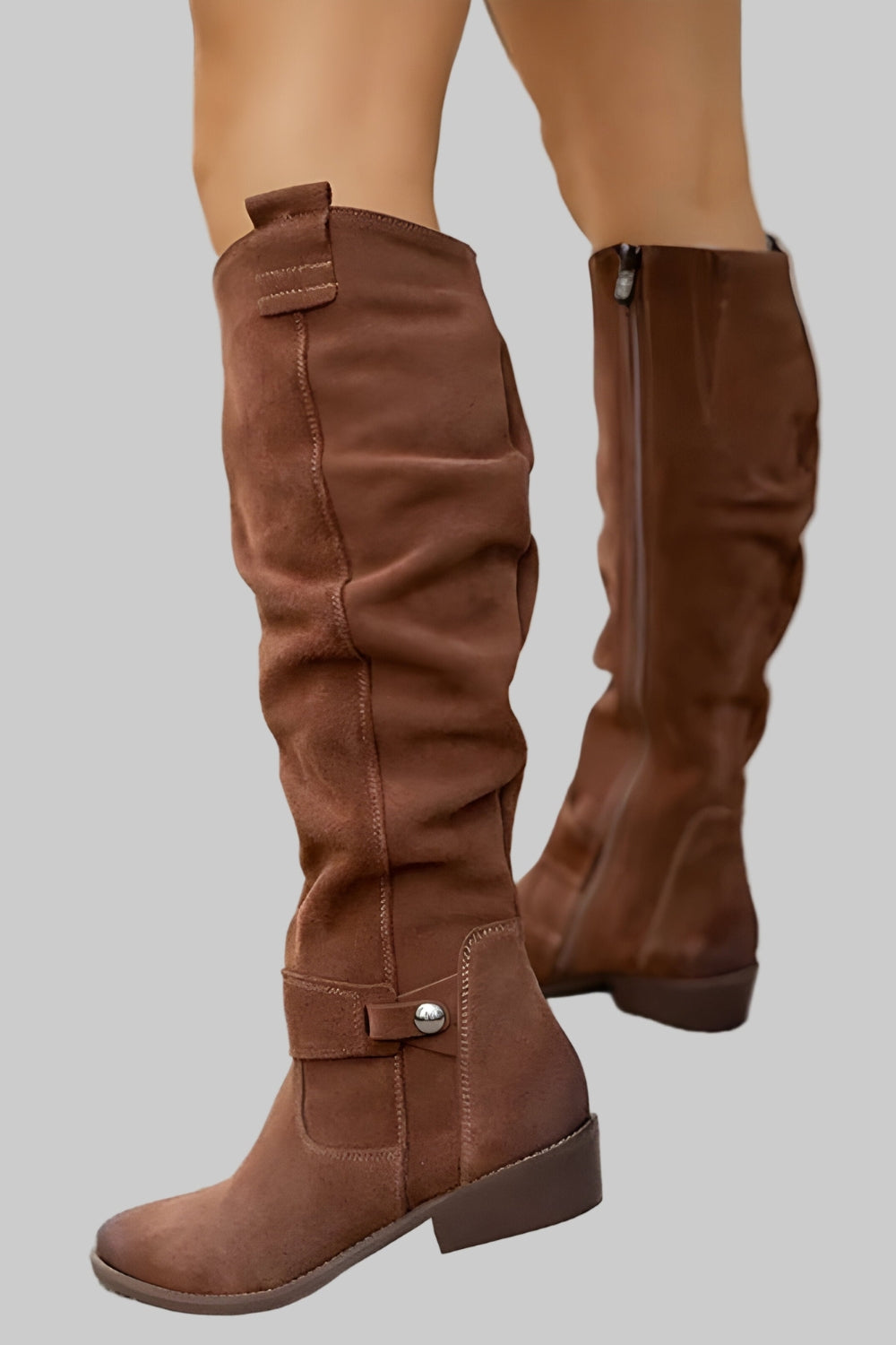 MEWE | Slouch Knee High Boots with Side Zip and Block Heel Mewe London