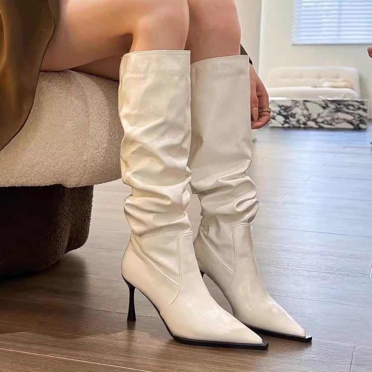 MEWE | Slouch Knee-High Stiletto Boots with Pointed Toe