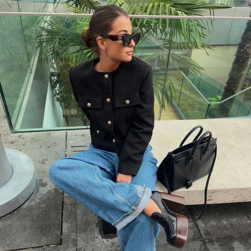 MEWE | Spring Cropped Button Front Jacket with Flap Pockets Mewe London