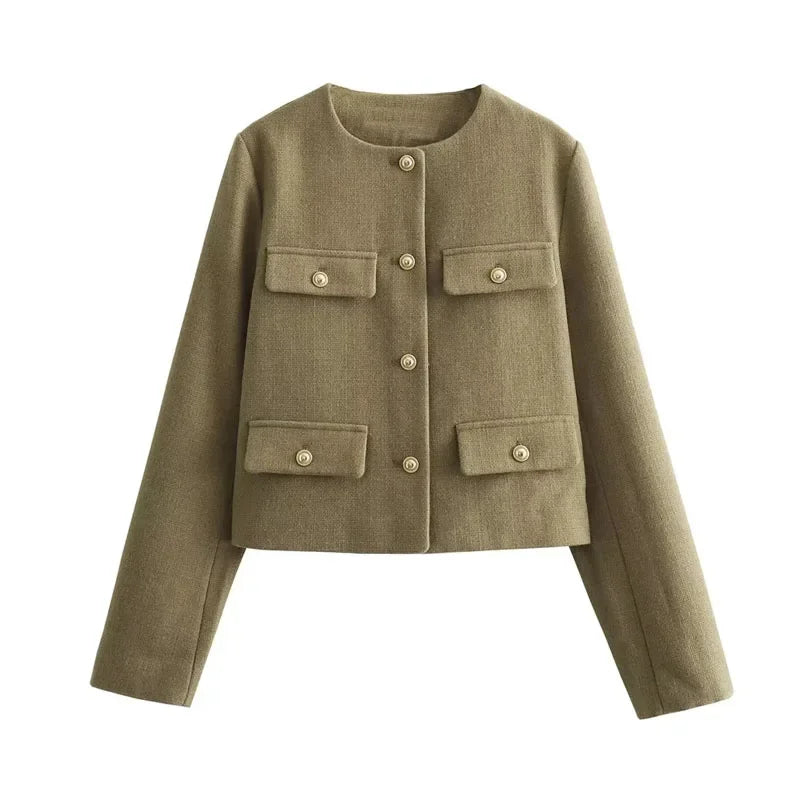 MEWE | Spring Cropped Button Front Jacket with Flap Pockets Mewe London