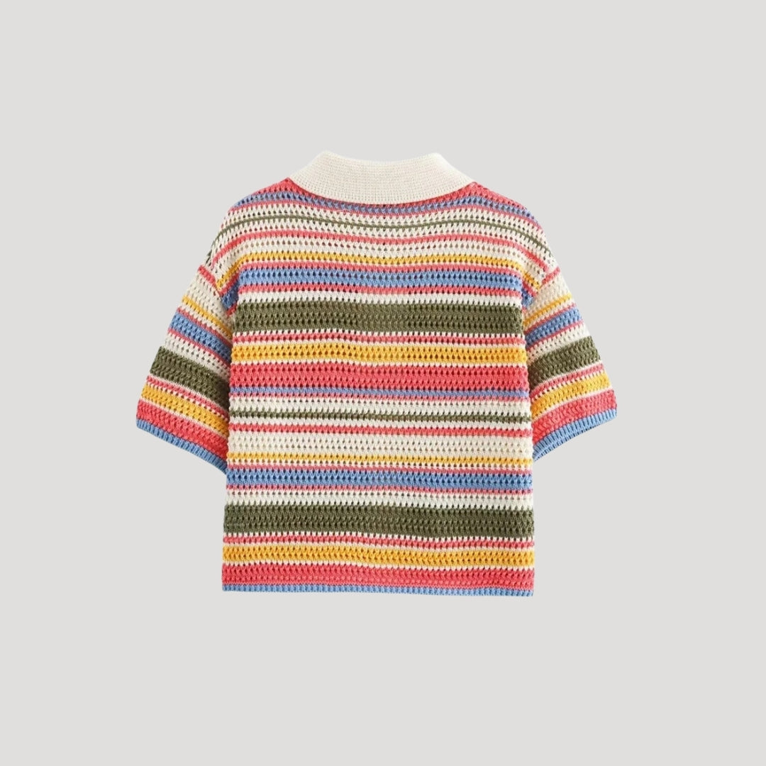 MEWE | Striped Crochet Knit Cardigan with Button Front Mewe London