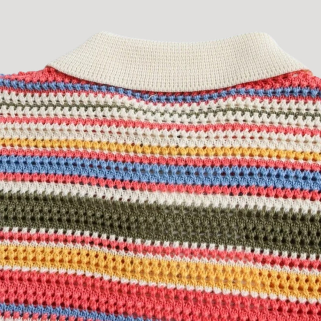 MEWE | Striped Crochet Knit Cardigan with Button Front Mewe London