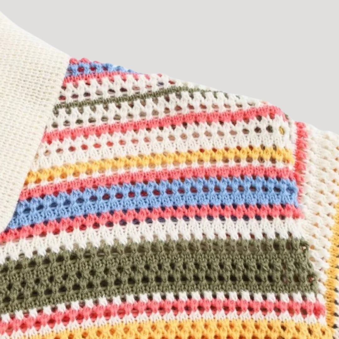 MEWE | Striped Crochet Knit Cardigan with Button Front Mewe London