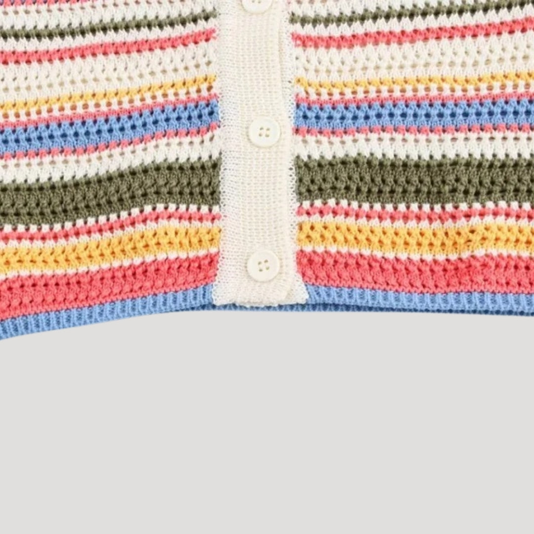 MEWE | Striped Crochet Knit Cardigan with Button Front Mewe London
