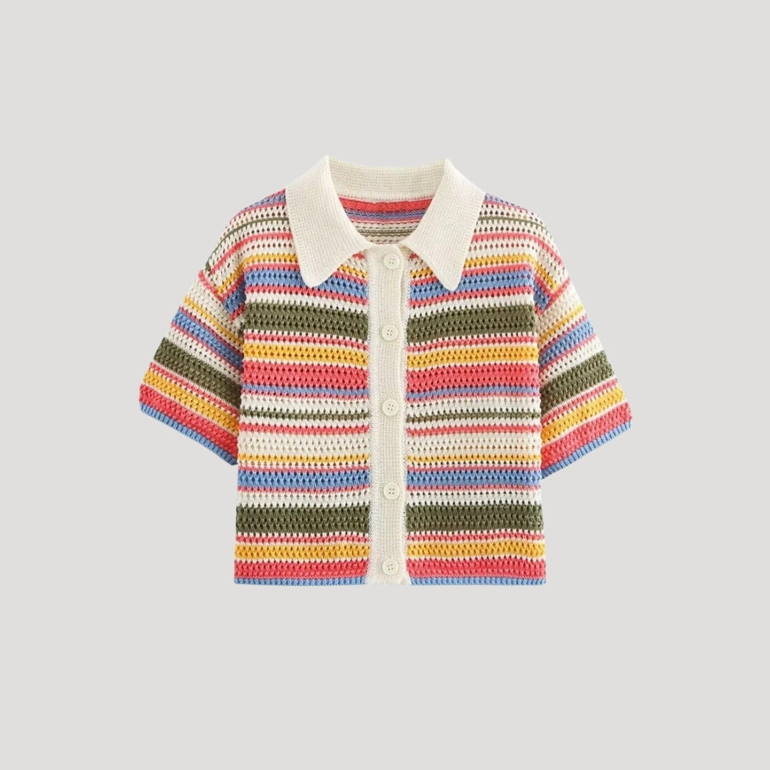 MEWE | Striped Crochet Knit Cardigan with Button Front Mewe London