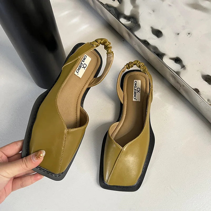 MEWE | Square Toe Slingback Flats with Elastic Strap Mewe London