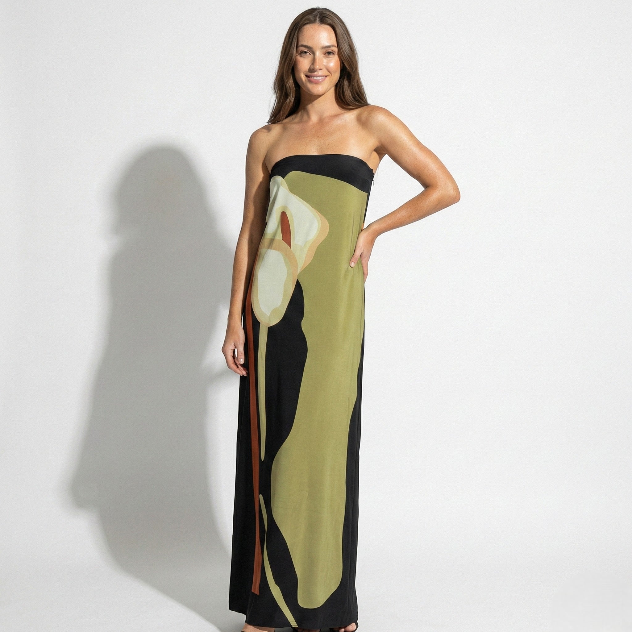 MEWE | Strapless Maxi Dress with Abstract Floral Print Mewe London