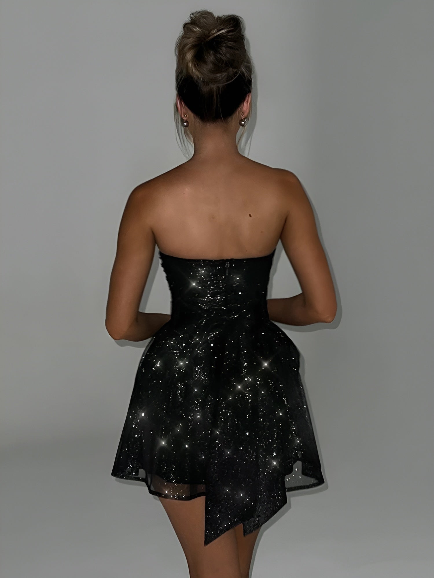 MEWE | Strapless Glitter Mini Dress with Flared Skirt Mewe London
