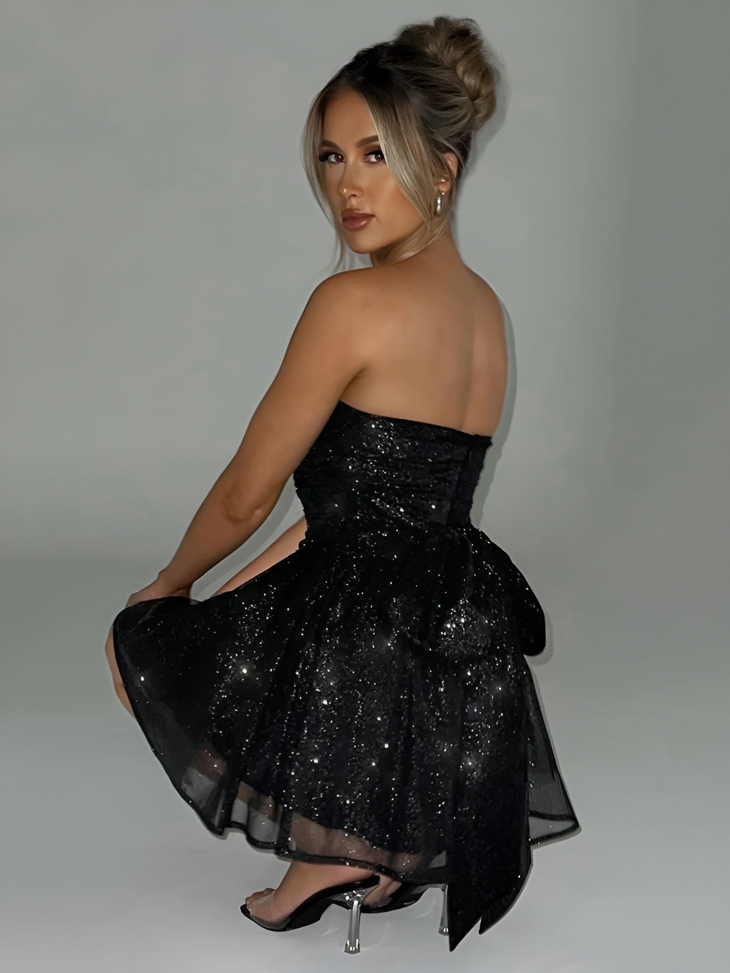 MEWE | Strapless Glitter Mini Dress with Flared Skirt Mewe London