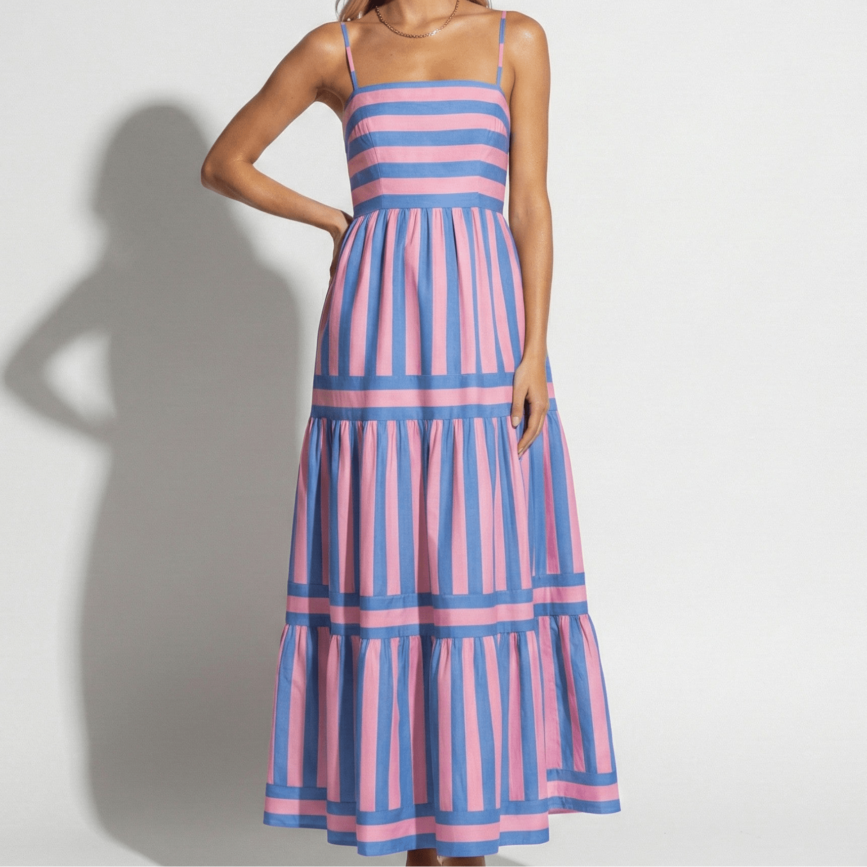 MEWE | Striped Tiered Maxi Dress with Spaghetti Straps Mewe London