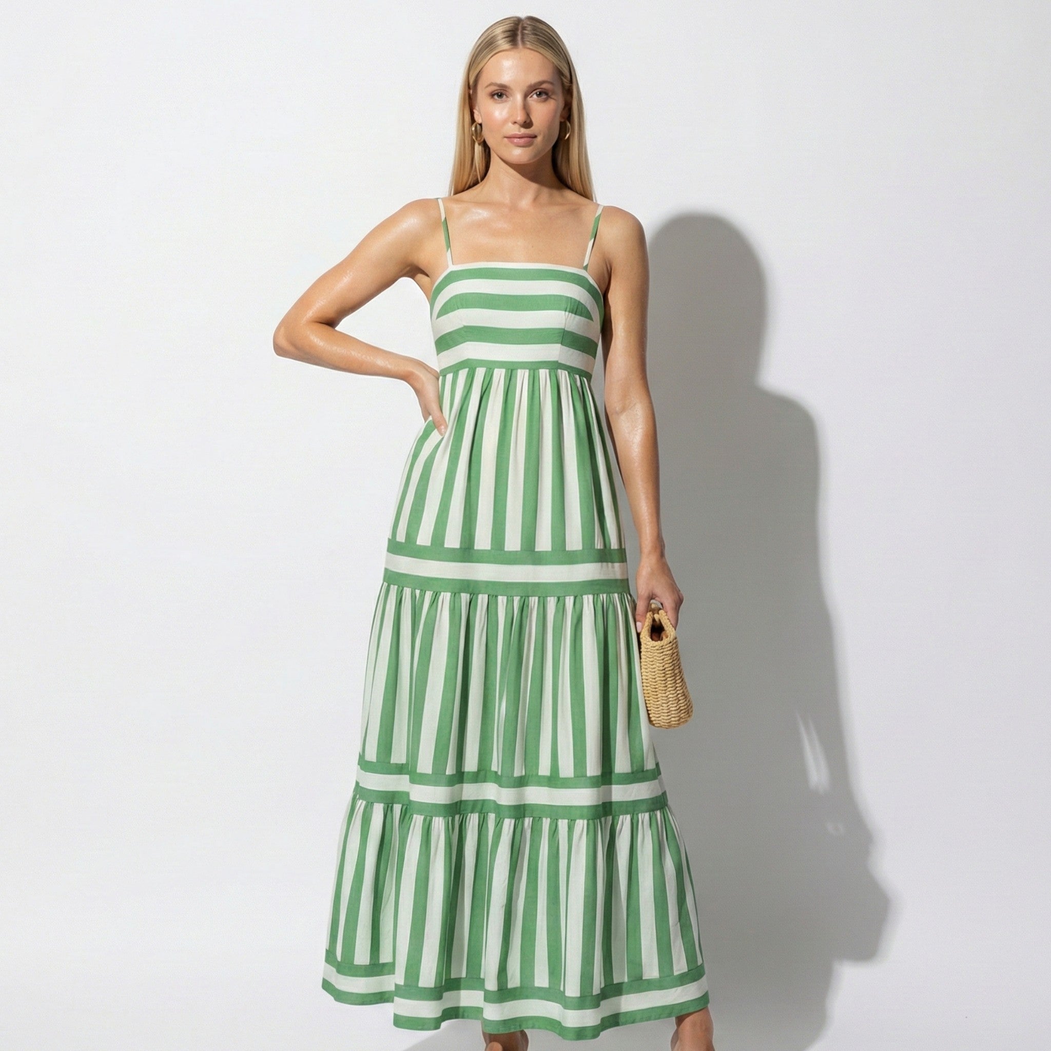 MEWE | Striped Tiered Maxi Dress with Spaghetti Straps Mewe London
