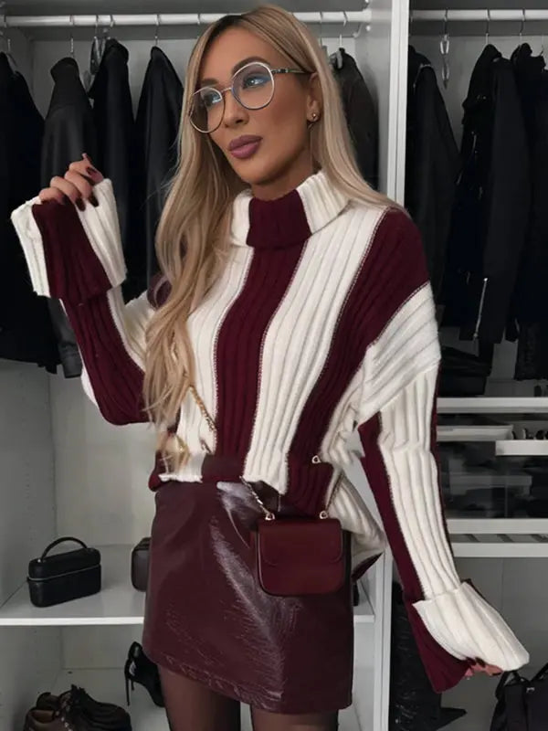 MEWE | Striped Turtleneck Sweater with Long Sleeves Mewe London