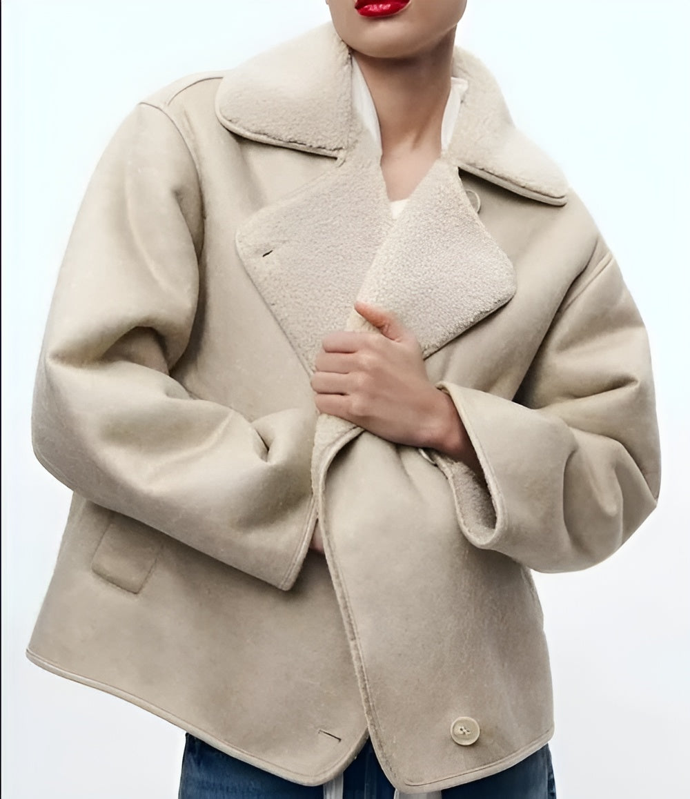 MEWE | Synthetic Shearling Jacket with Lapel Collar for Warmth and Style