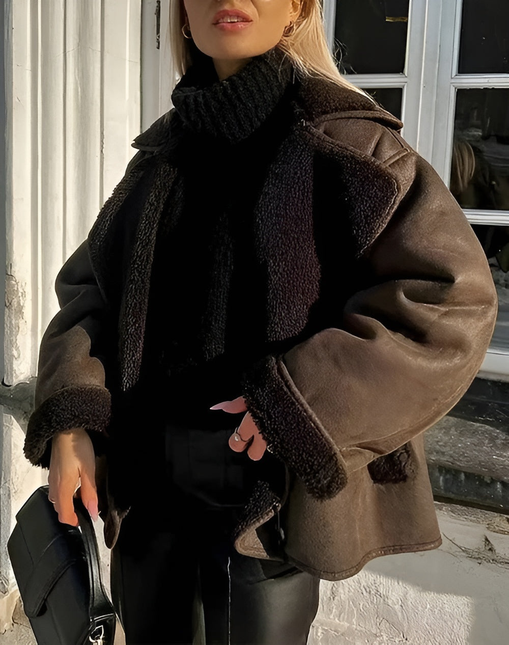 MEWE | Synthetic Shearling Jacket with Lapel Collar for Warmth and Style