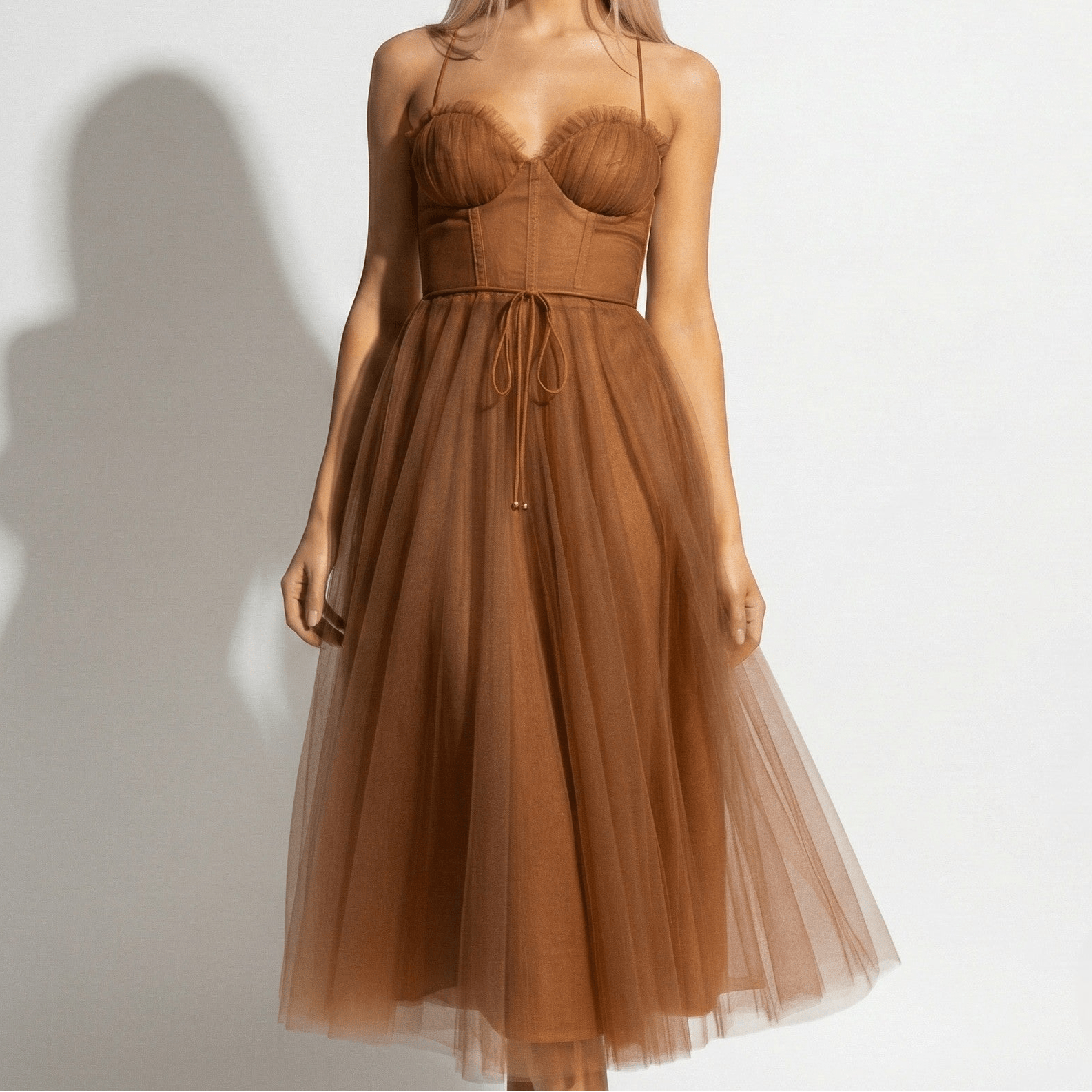 MEWE | Tulle Maxi Dress with Corset Bodice and Spaghetti Straps Mewe London