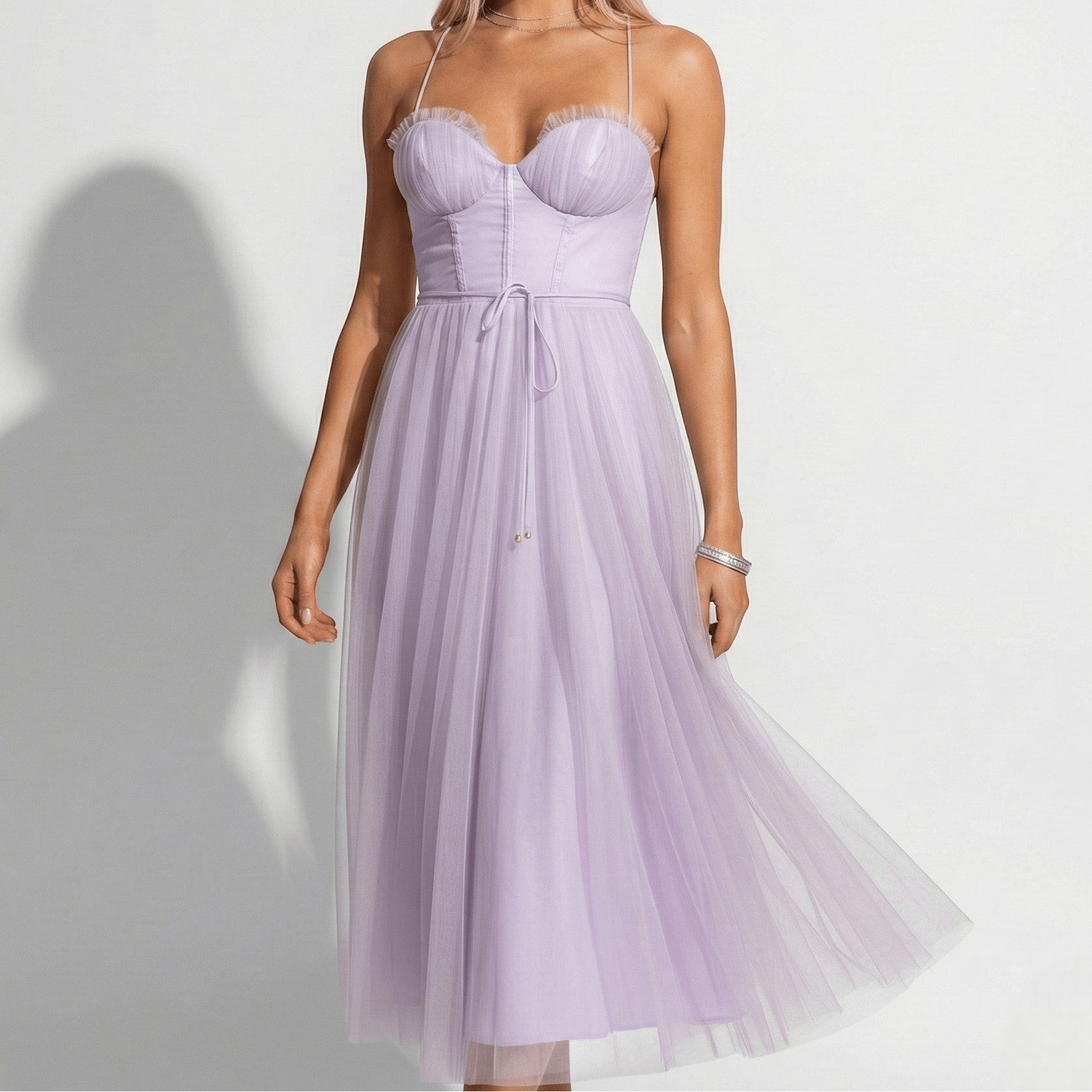 MEWE | Tulle Maxi Dress with Corset Bodice and Spaghetti Straps Mewe London
