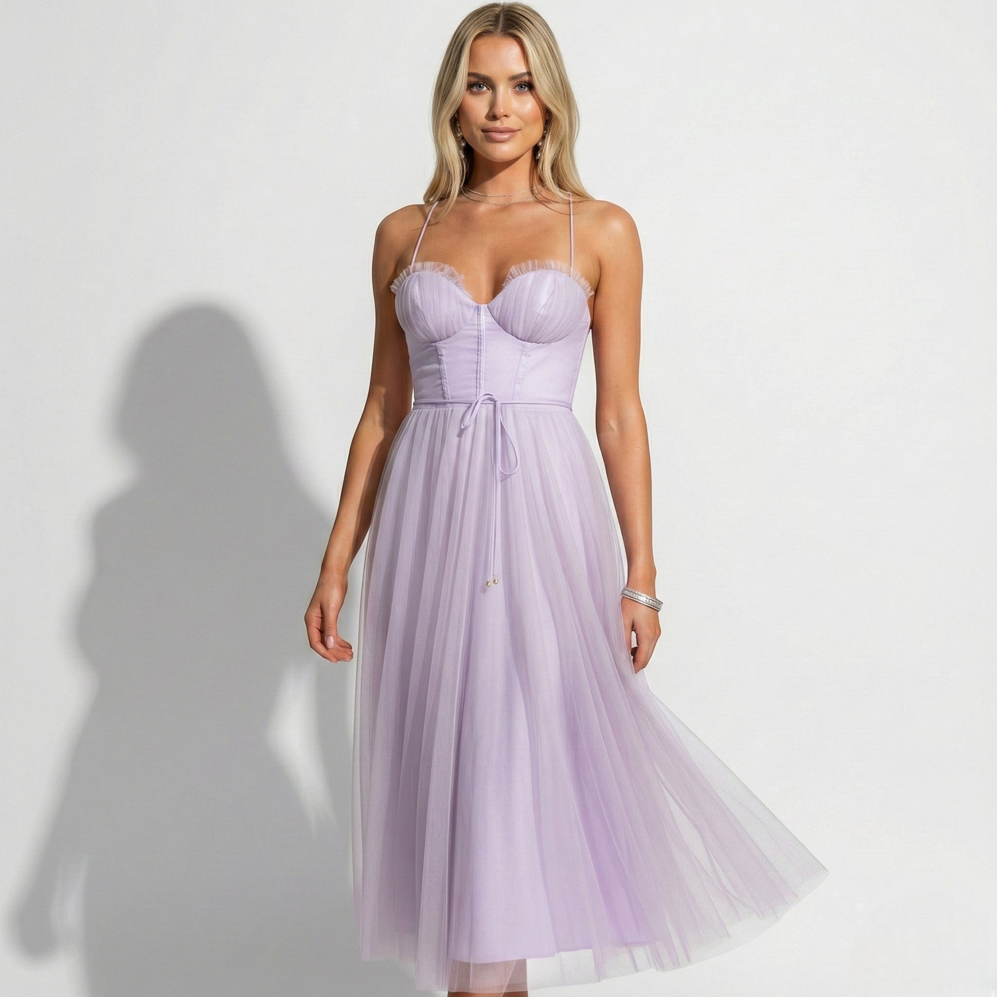 MEWE | Tulle Maxi Dress with Corset Bodice and Spaghetti Straps Mewe London