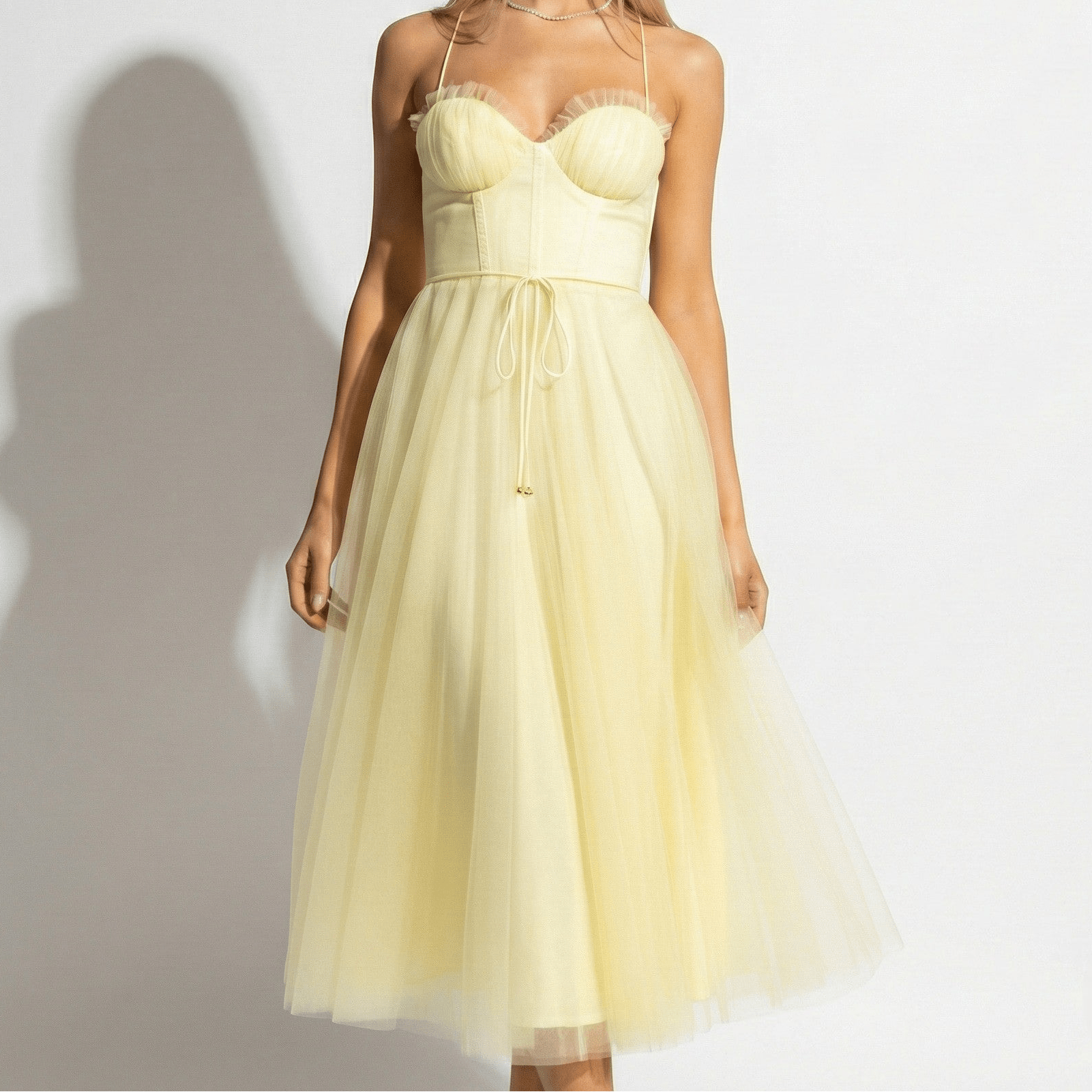 MEWE | Tulle Maxi Dress with Corset Bodice and Spaghetti Straps Mewe London