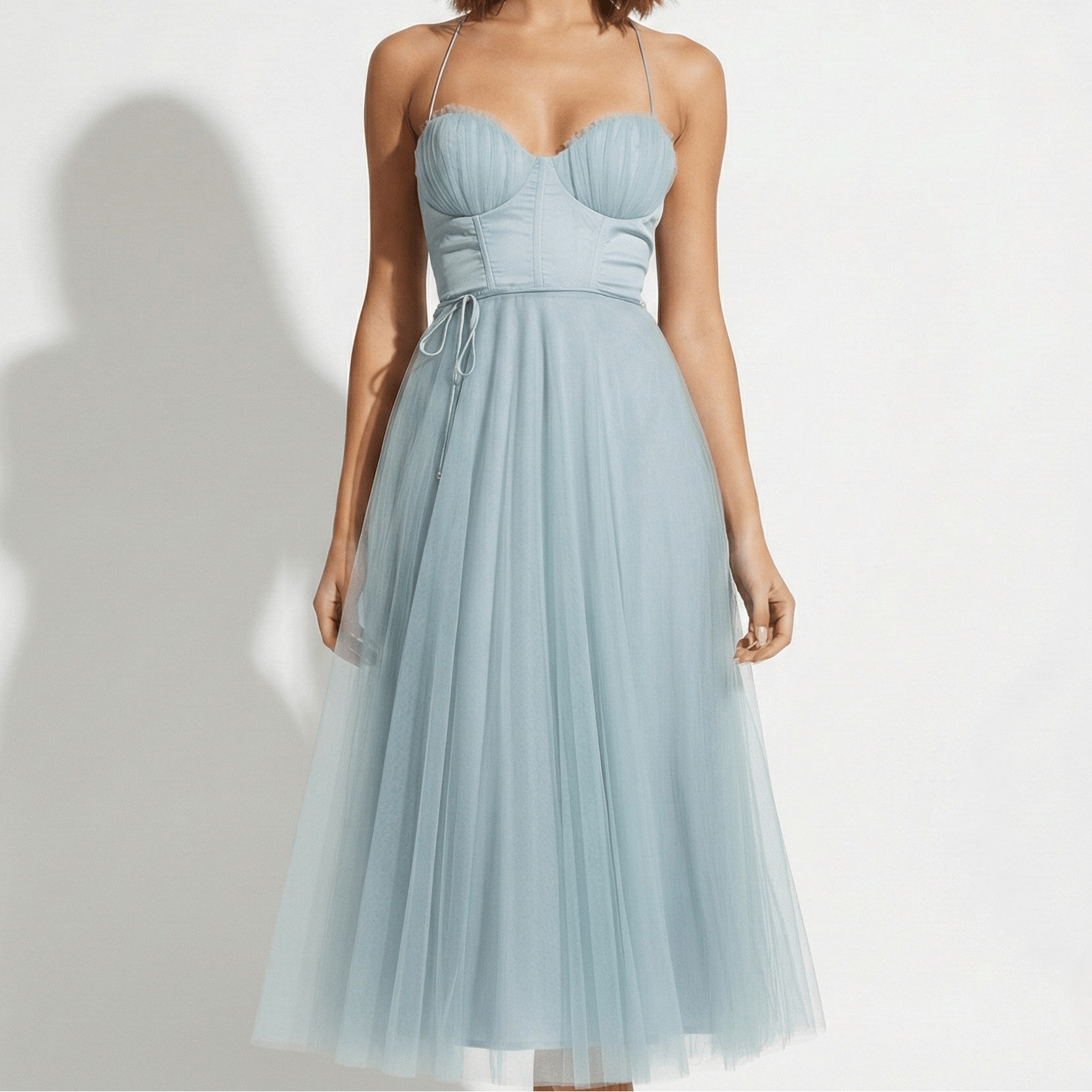 MEWE | Tulle Maxi Dress with Corset Bodice and Spaghetti Straps Mewe London