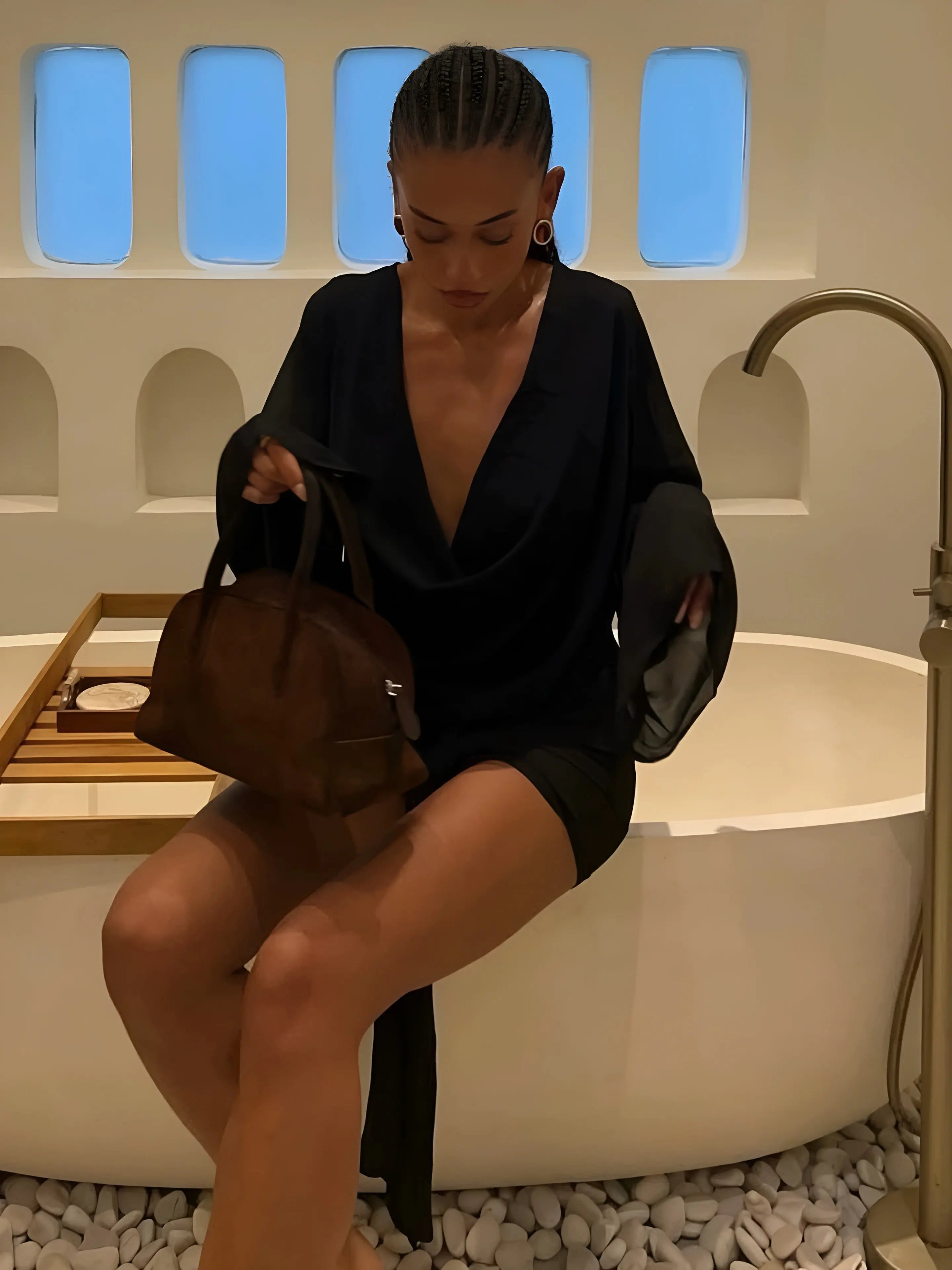 MEWE | V-Neck Dress with Wide Sleeves and Draped Outline Mewe London