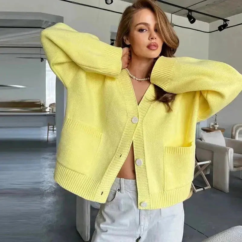 MEWE | V-Neck Knit Cardigan with Button Front and Oversized Fit Mewe London