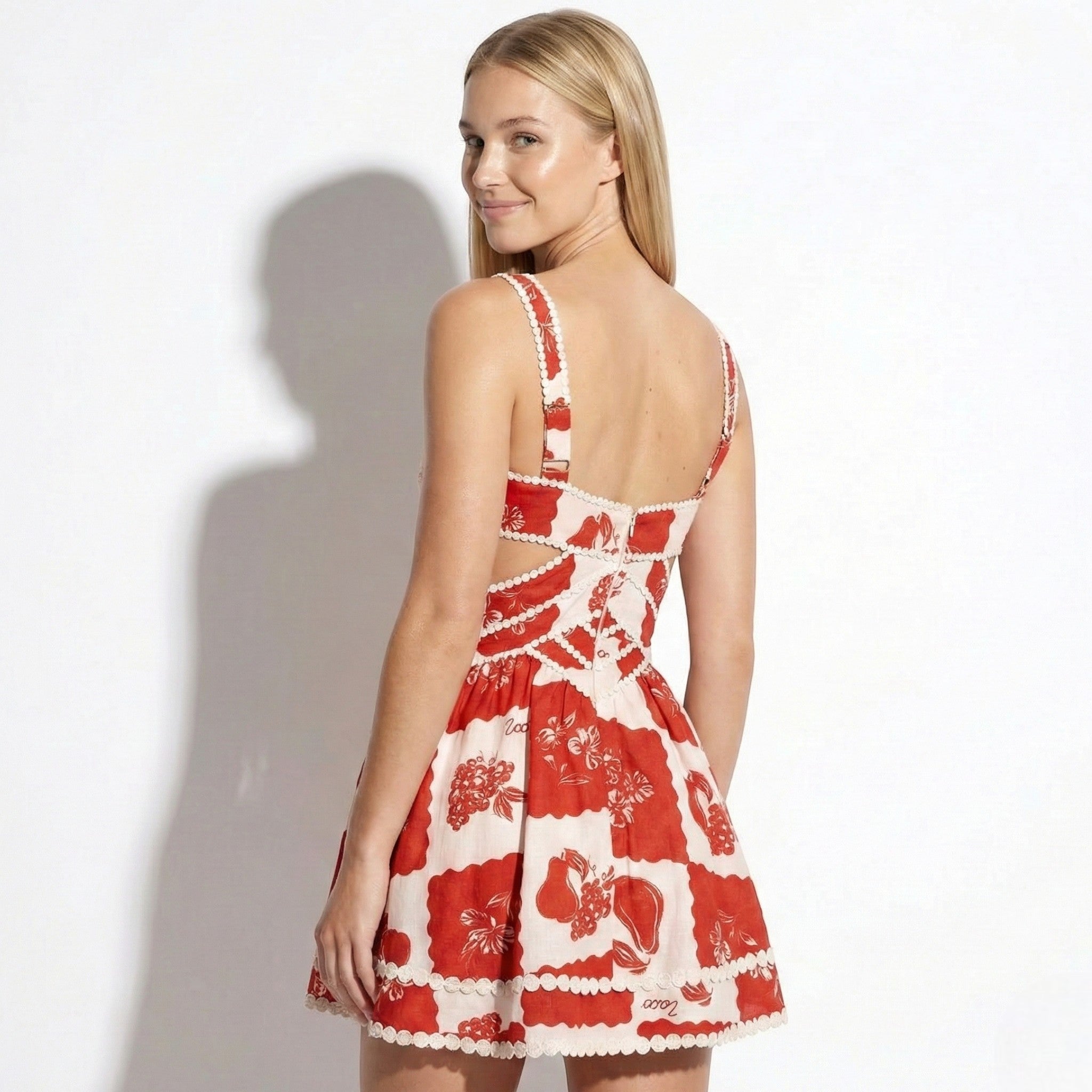 MEWE | V Neck Mini Dress with Graphic Print and Ric Rac Trim Mewe London