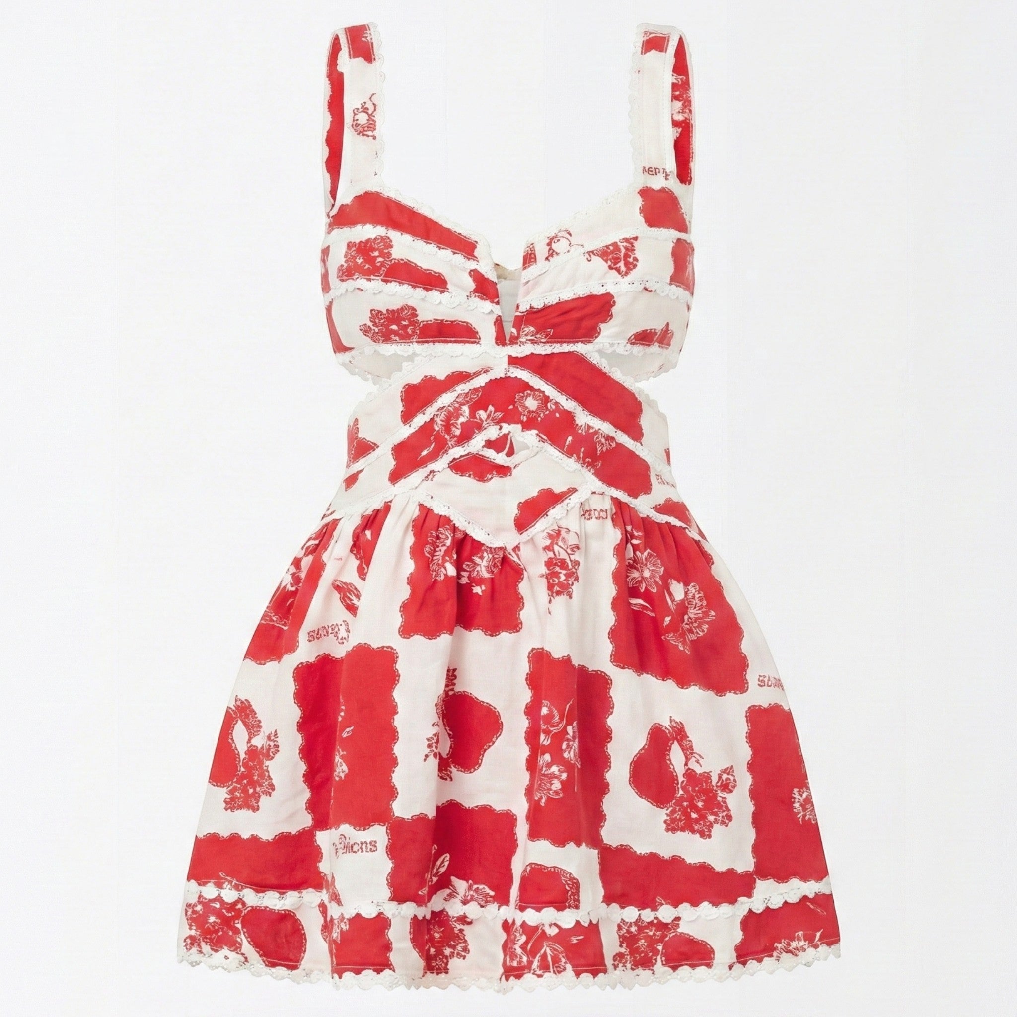 MEWE | V Neck Mini Dress with Graphic Print and Ric Rac Trim Mewe London