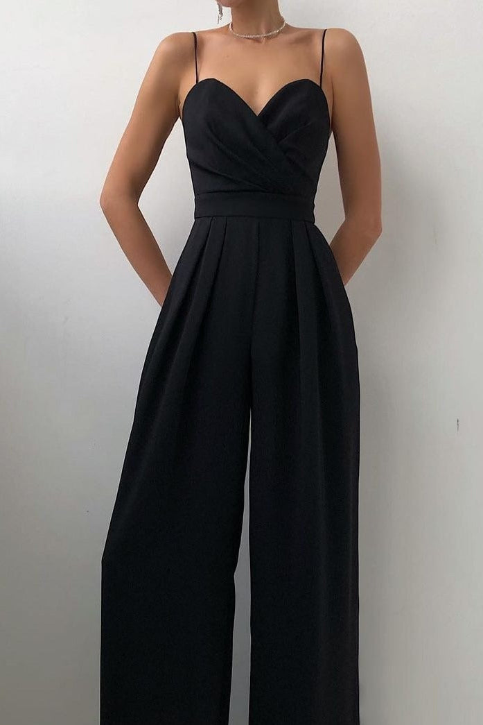 MEWE | Wide Leg Jumpsuit with Sweetheart Neckline and Pleated Waist Mewe London